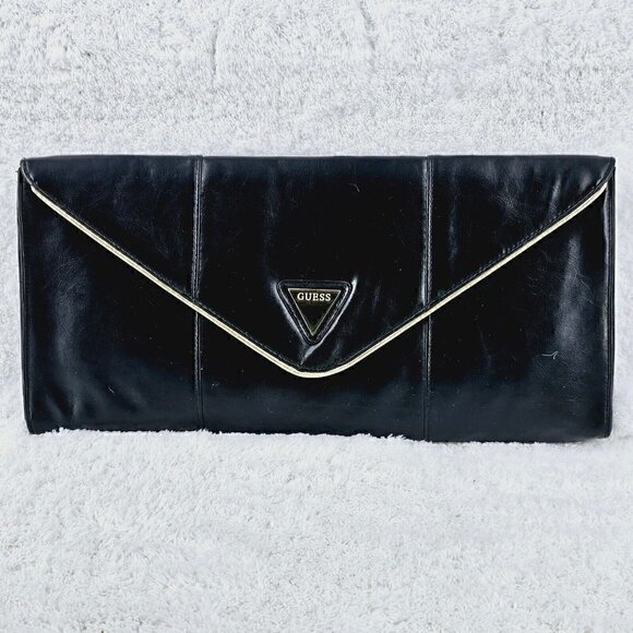 Guess Black Faux Leather Large Envelope Clutch - Picture 2 of 10